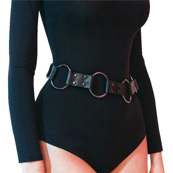 Women\'s Punk Rocker Grommet Leather Waist Belts with Metal Chains Tassel main image 5